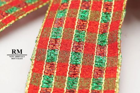 Red and Green Metallic Plaid 5 Loops 2 short tail Ribbon Bow_BW637-W852